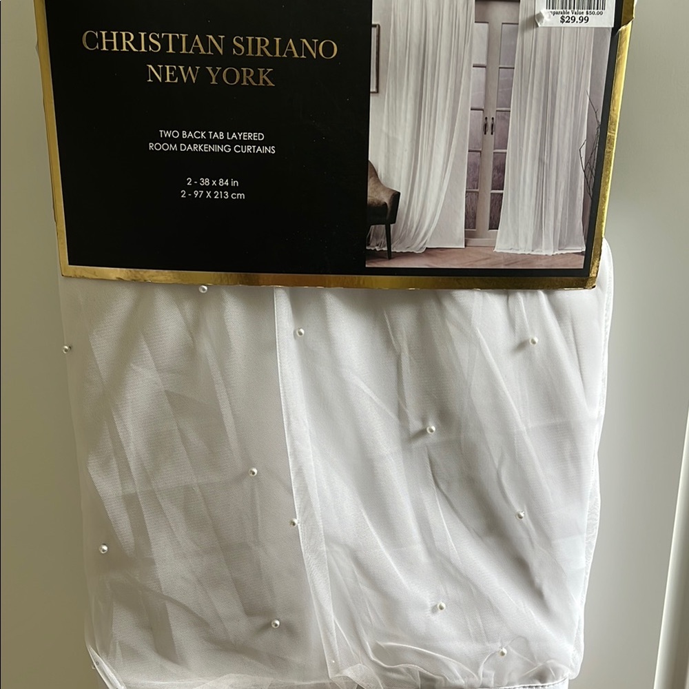 Christian Siriano White Layered Curtains with Pearl Details